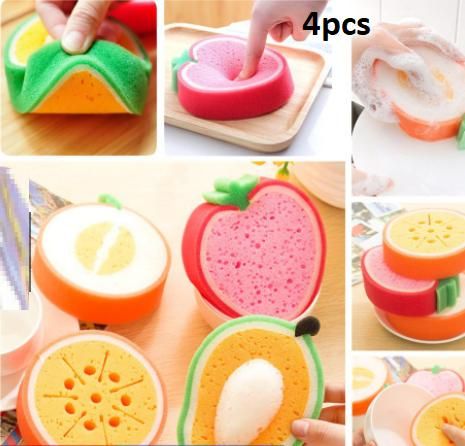 Cleaning Sponge- Fruits Shaped Kitchen/Bathroom Wash Cleaning Sponge (Pack of 4)